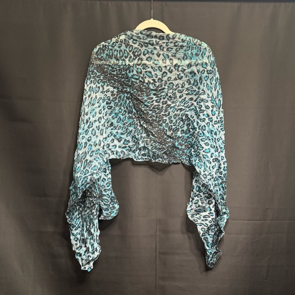 Turquoise Leopard Print Sheer Scarf | Aqua Blue Shawl Wrap | Lightweight - Picture 8 of 12